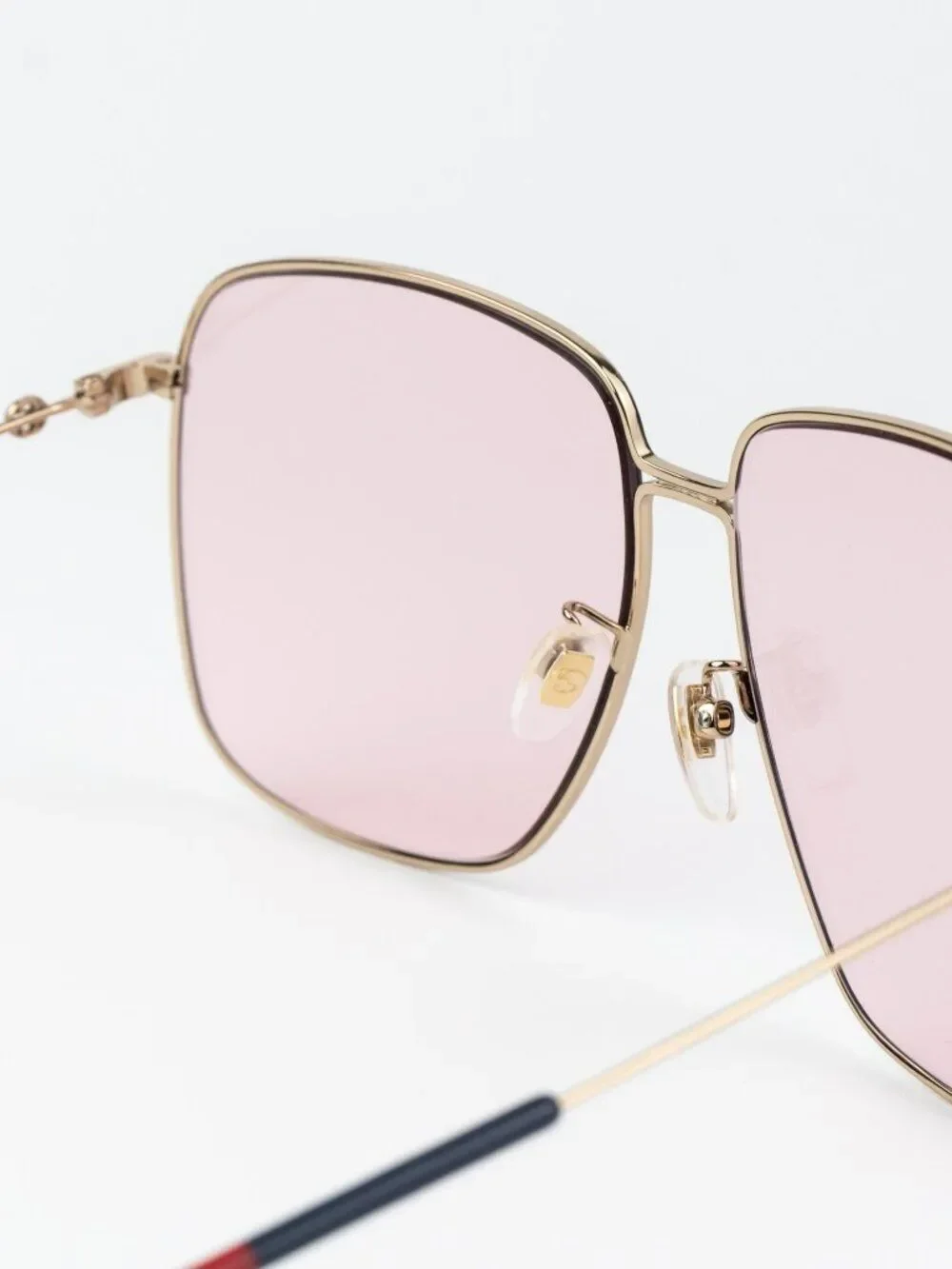 Gucci Women Sunglasses Gold Pink Square GG0394S 004 NEW AUTHENTIC